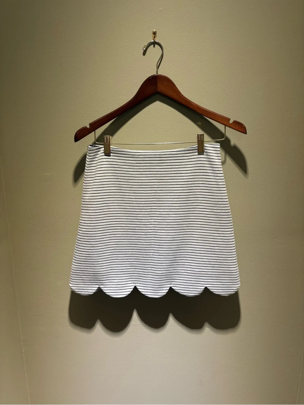 Aqua Black & White Striped Scallop Hem Mini Skirt